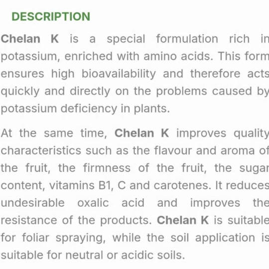 SP MỚI PHÂN BÓN LÁ KALI AMINO AXIT -CHELAN K  (30% K2O+10% Amino axit) Hy Lạp