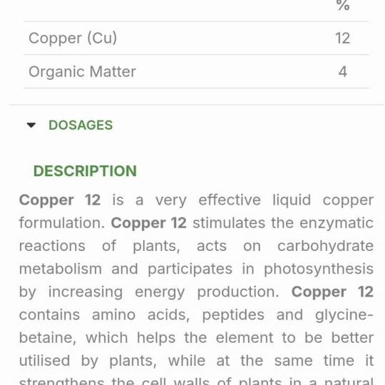 SP MỚI PHÂN BÓN LÁ  VI LƯỢNG  - COPPER 12 (12 % Cu + 4% OM) Hy Lạp