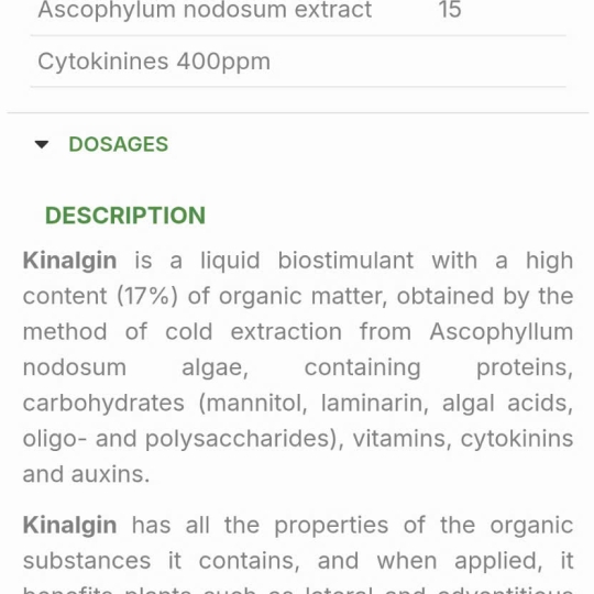 PHÂN BÓN LÁ  MỚI  - KInalgin -Seaweed Extract (Ascophyllum Nodosum) Vitamins, Cytokinines 400 ppm, Auxins- Hy Lạp